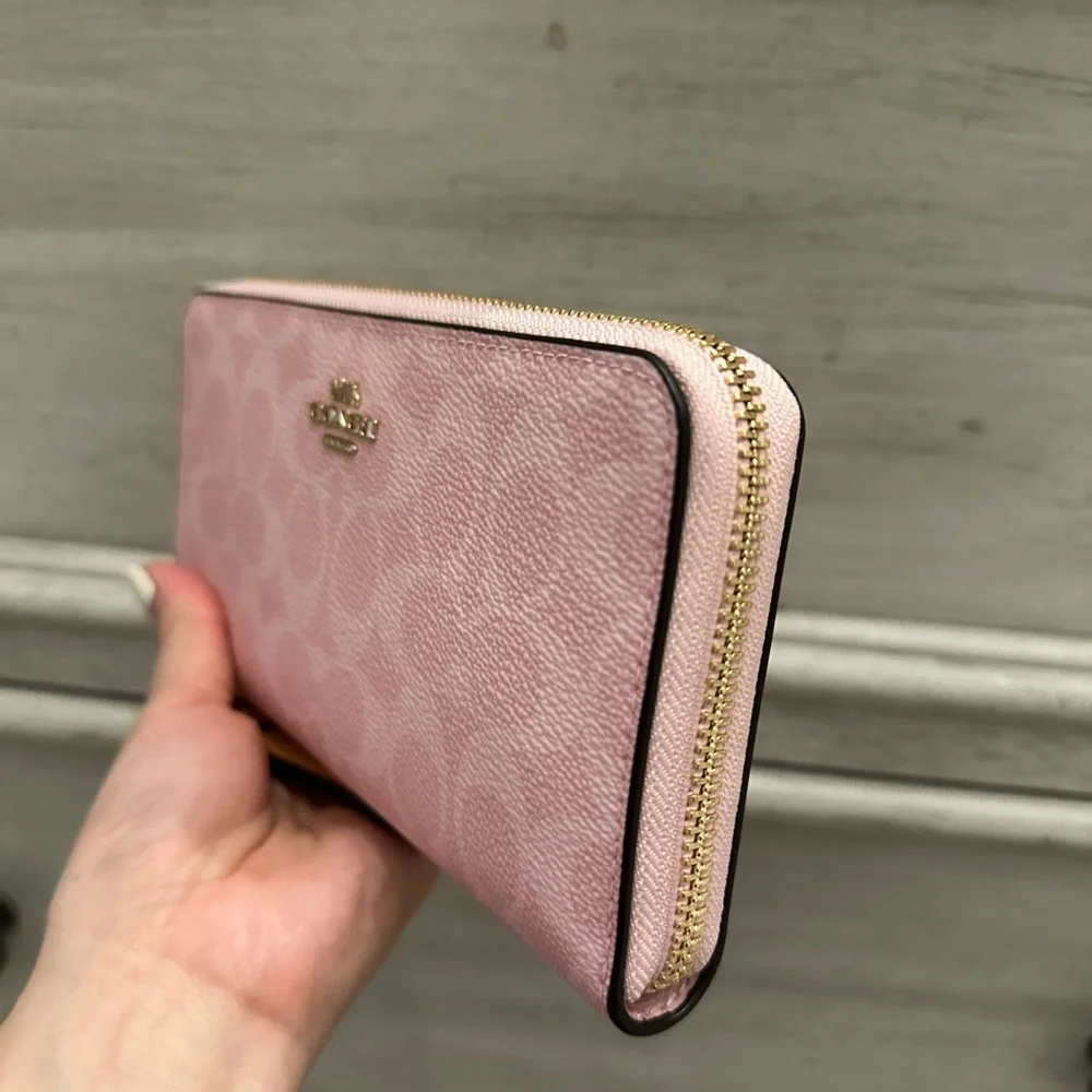 Coach CEC20 Long Zip Around Wallet in Signature Canvas & Leather Powder Pink
